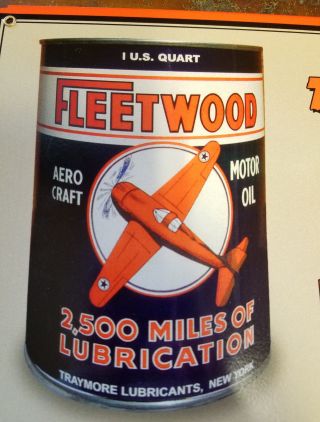 FLEETWOOD AERO CRAFT MOTOR OIL TRAYMORE LUBRICANTS NY METAL ADVERTISING SIGN 2
