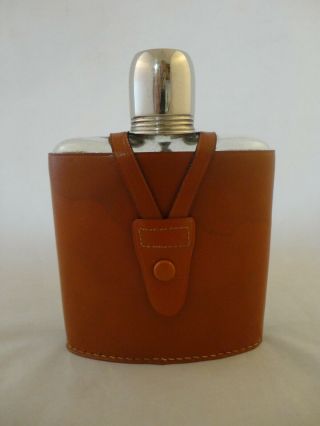 Vintage Glass Hip Flask In Leather Case (2)