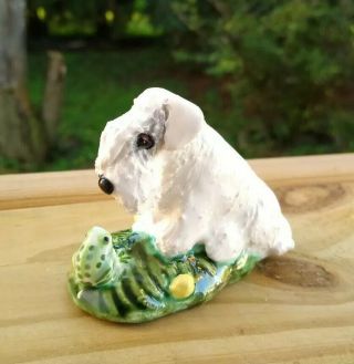 Sealyham Terrier Dog & Hedgehog Toy Ceramic Sculpture Figurine Statue Ooak