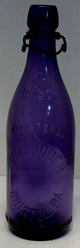 C1900 Purple - Amethyst Blob Beer Bottle - J.  M.  Winder Bristol,  Pa.