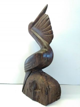 Vintage Handcarved 11 " Tall Large Ironwood Pelican / Stork Bird Sculpture Statue
