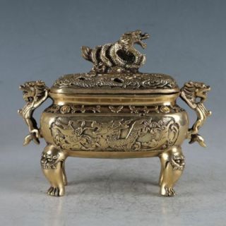 Chinese Collectible Brass Dragon Incense Burner Made During The Daming Xuande Rn
