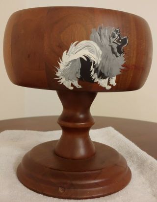 Keeshond - Hand Painted Pedestal - Style Walnut Bowl