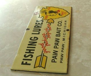 VINTAGE PAW PAW BAIT COMPANY FISHING LURES PORCELAIN SIGN RV CAMPING FISHING 2