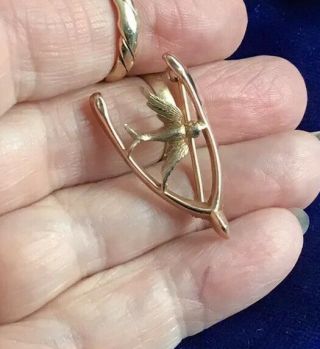 Antique 9ct Gold Lucky Wishbone & Swallow Brooch Hallmarked Chester 1913
