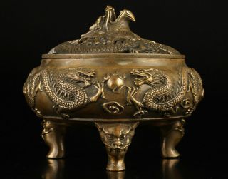 Ornamental Old Handmade Exquisite Brass Dragon Censer /incense Burner