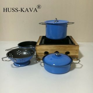 6 Miniature Cook Tiny Kitchen Metal Cookware&stove Set B - Day Xmas Gift Toy Blue