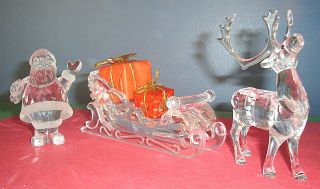 (3) Swarovski Crystal Christmas Ornaments Reindeer,  Santa Claus,  Sleigh 221362