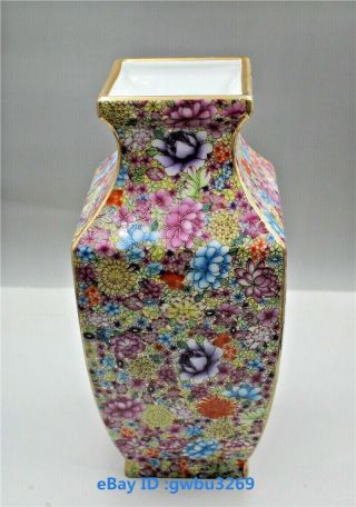 Chinese Cloisonne Porcelain Handwork Painting Flower Vase W Qianlong Mark