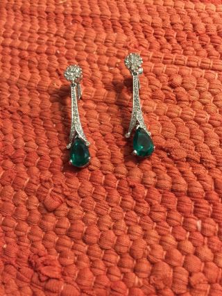 Panetta Clip On Drop Earrings With Green Stone - Lovely
