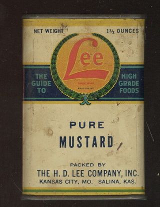 1 1/2 Oz.  Spice Container,  H D Lee Co.  Kansas City,  Pure Mustard