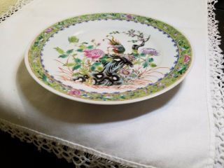 Antique Chinese Porcelain Famille Rose Verte Dish Plate 8 " Bird & Flowers Signed