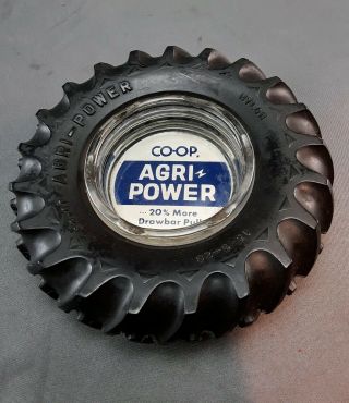 Vintage Co - Op Agri - Power Rubber Tractor Tire Glass Ashtray Farm Advertising