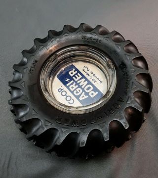 Vintage CO - OP AGRI - POWER Rubber Tractor Tire Glass Ashtray Farm Advertising 2