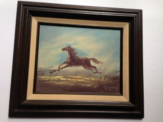 Vtg American Artist Fred? Wagner Oil Painting On Canvas Stallion Horse