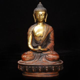 Old Hand Carved Brass Gilt Medicine Buddha Sakyamuni Shakyamuni Statue
