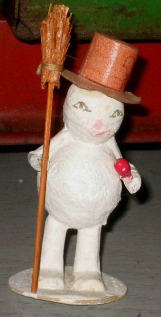 Old Snowman Red Top Hat Broom Christmas Decoration Figure Japan