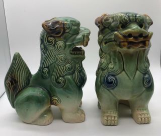 Matched Green/Blue/Brown Ceramic Glazed Foo Dogs - - 7 