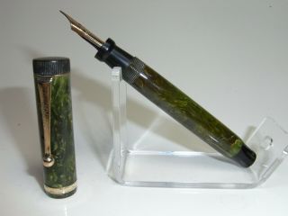 1920´s Parker Lucky Curve Jade Green Fountain Pen M Nib Freshly Serviced
