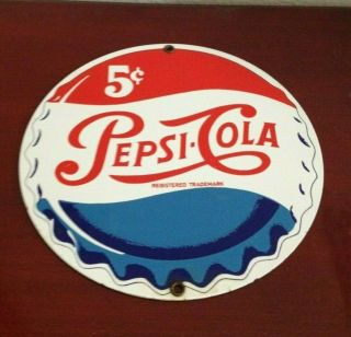 Vintage 5c Pepsi - Cola Porcelain Enameled Ande Rooney Sign