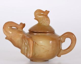 Small Chinese Carved Yellow Shoushan Stone Elephant Teapot