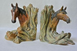 Set Of Painted Brown Horse Bookends Resin Wood Effect