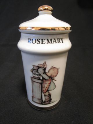Vintage 1987 Mj Hummel Danbury Gold Trim Porcelain Rosemary Spice Jar 4 "
