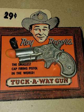 Vintage 1940s Roy Rogers Tuck A Way Miniature 2 1/2 " Daisy Cap Gun On Card