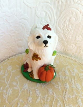 Samoyed Autumn Sculpture Clay Hand Sculpted Dog By Raquel