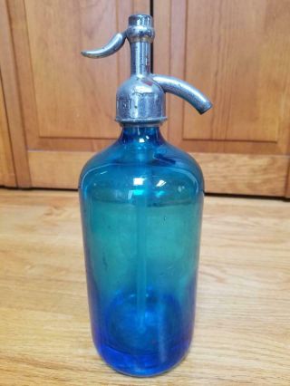Vintage Blue Seltzer Bottle La Ronga Beer Corona,  L.  I.  Made In Czechoslovakia