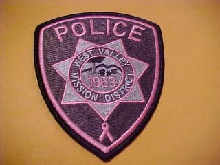 West Valley California Breast Cancer Police Patch Shoulder Size Pink