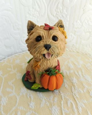 Norwich Terrier Autumn Sculpture Clay Hand Sculpted Dog By Raquel