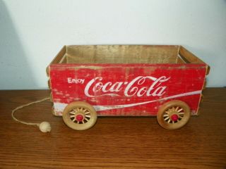 Vintage Enjoy Coca - Cola Wood Pull Wagon Decor Photo Prop Advertising