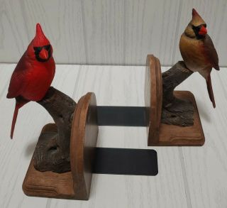 Vintage Cardinals Male & Female Bookends By Big Sky Carvers