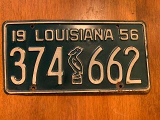 Vintage 1956 Louisiana Pelican License Plate.  All