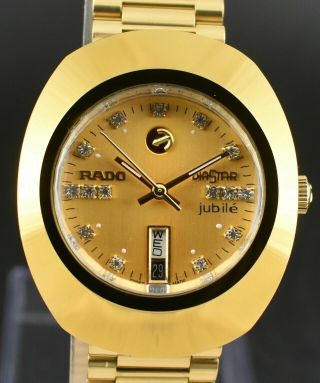 Vintage Rado Diastar Automatic 36 Mm Gold Plated White Diamond Men 