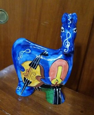 Turov Hand Painted Ceramic Horse Signed 1999 Colorful Musical Harp Violin Design