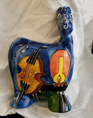 Turov Hand Painted Ceramic Horse Signed 1999 Colorful Musical Harp violin design 3