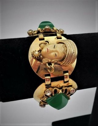 Minty Vintage Selro Selini Asian Princess Faux Jade & Rhinestone Bracelet