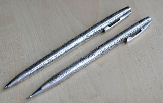 A Vintage Sheaffer Usa White Spot Ballpoint Pen & Pencil Sterling Silver Set