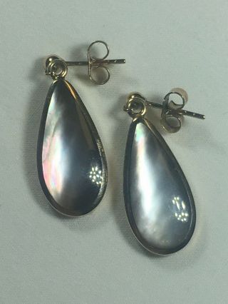 Pair Vintage 9ct Gold Black Mother Of Pearl Drop Earrings
