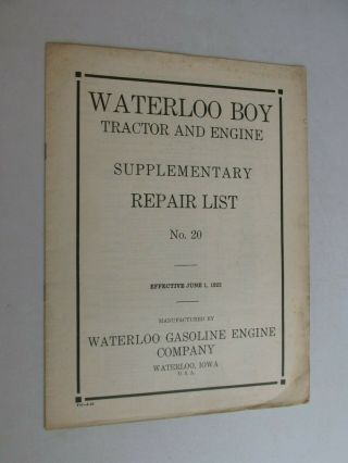 Ev66 Waterloo Boy John Deere Jd Tractor Supplement 20 Repair List 1922