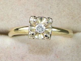 14k Yellow Gold Diamond -.  06 Tcw Solitaire Band Fine Engagement Ring - Size 5.  5