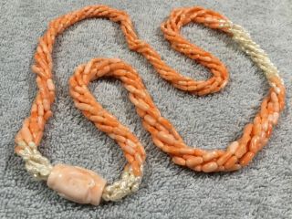 Angel Skin Coral With Fresh Water Pearls Big Bead 79 Grams Necklace