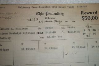 Ohio Penitentiary Inmate Reward $50.  00 1929 Poster 3