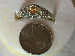 Vintage Sterling Silver Filigree Ring with Citrine Stone.  Size 8 2
