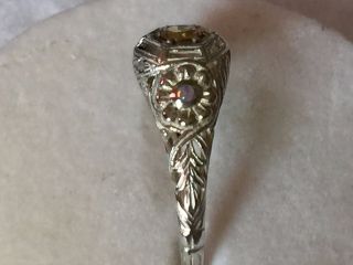 Vintage Sterling Silver Filigree Ring with Citrine Stone.  Size 8 3