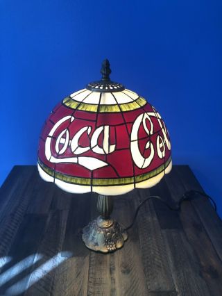 Vintage Coca Cola Coke Plastic Shade Tiffany Style Table Lamp Stain Glass Look