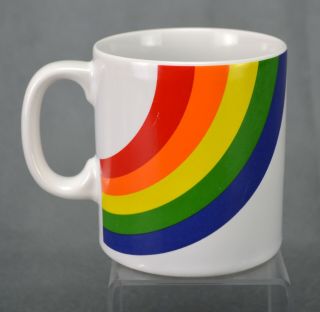 Vintage 1980s Rainbow Coffee Mug Ftda Japan Tea Cup Pick Me Up Gay Pride Rainbow