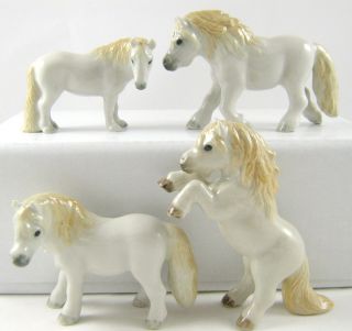 Horse Miniature Figurine Porcelain - Hand Painted Set Of 4 Perlino Ponies